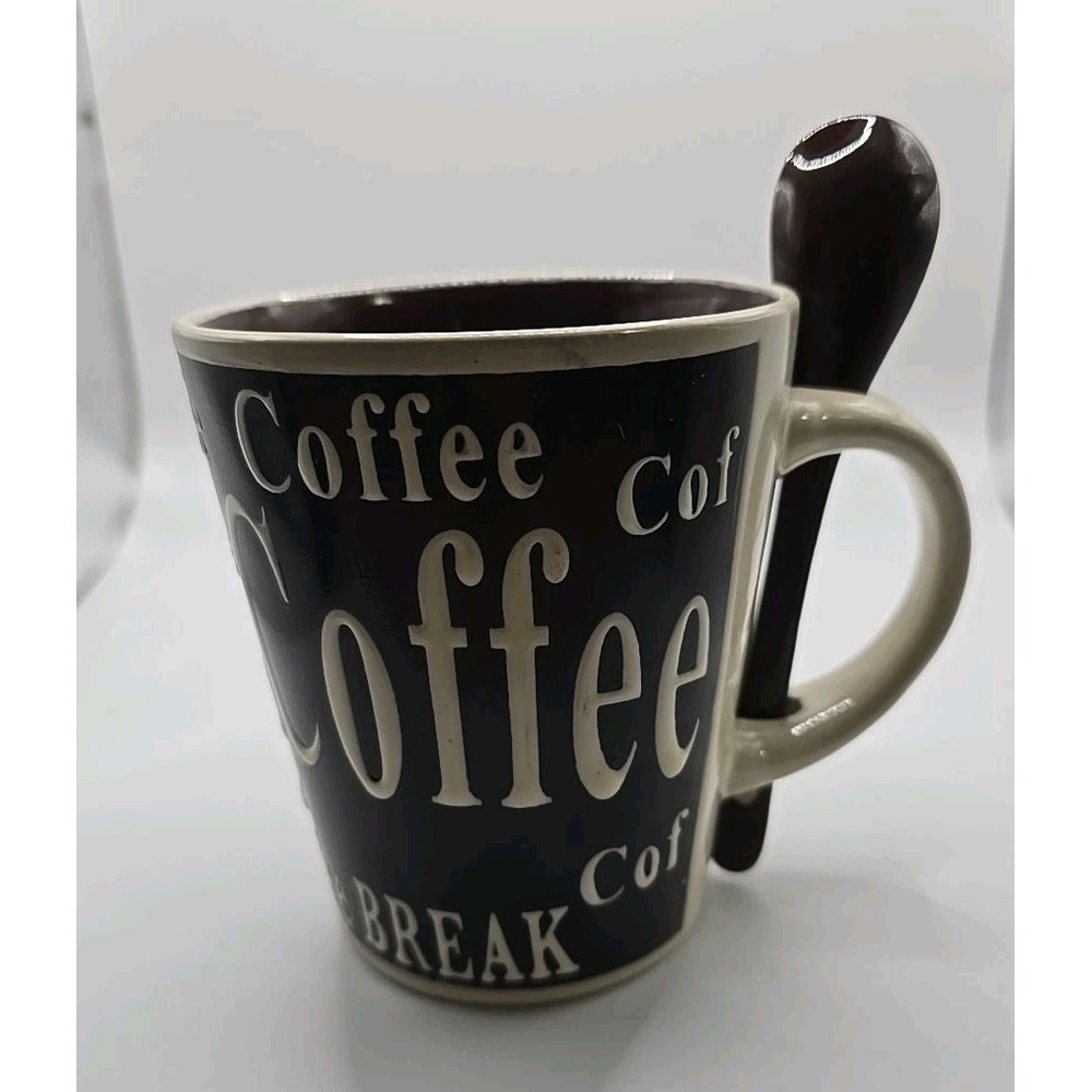 New Vintage Mr. Coffee Mug Coffee Break With Spoon Brown Cream Saying